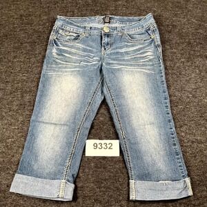Ariya Capri Jeans Womens Size 9/10 Blue Medium Wash Cotton Stretch Cuffed FLAWED